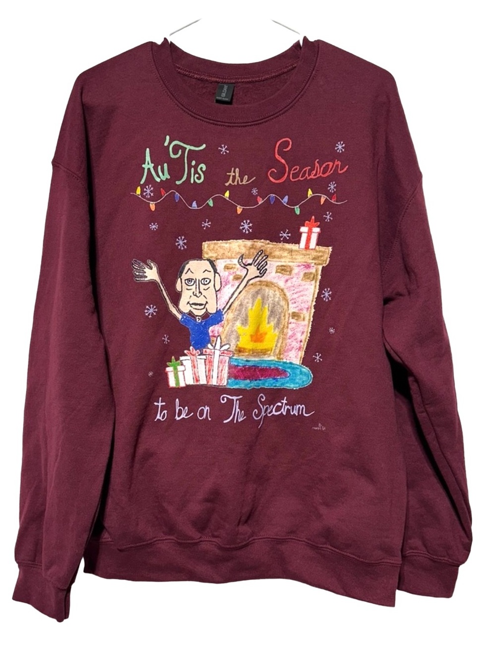 Marcus Pork “Au’Tis the Season to B on the Spectrum” Autism Holiday Sweatshirt L